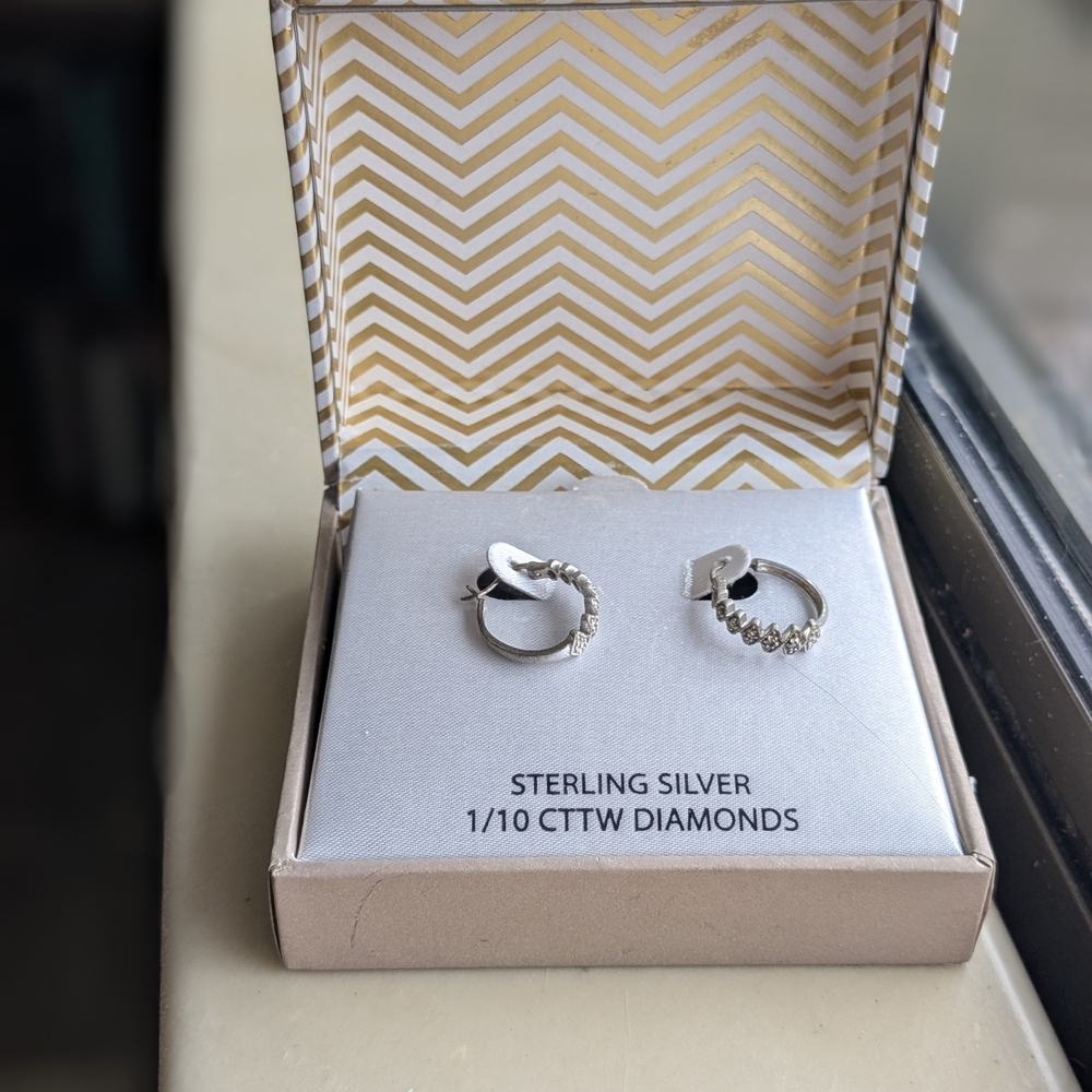 Sterling Silver Diamond Hoop Earrings